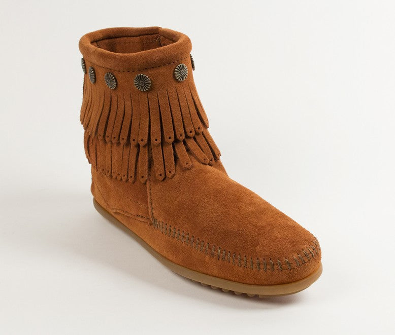 Minnetonka Women's Double Fringe Brown Side Zip Boot
