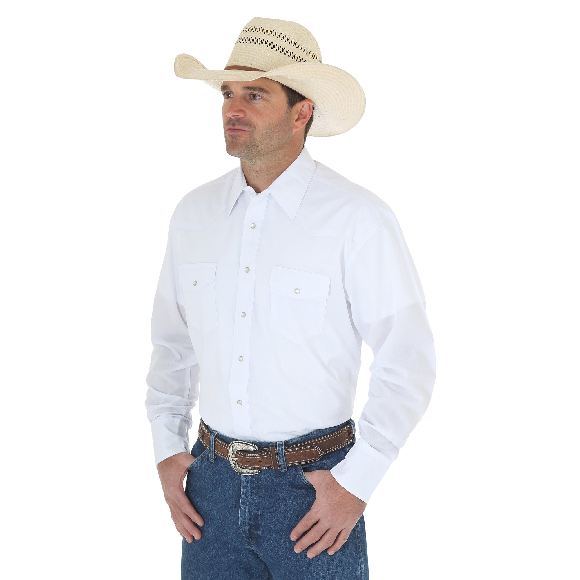 Wrangler Men's Denim Mexico Logo Long Sleeve Snap Western Shirt
